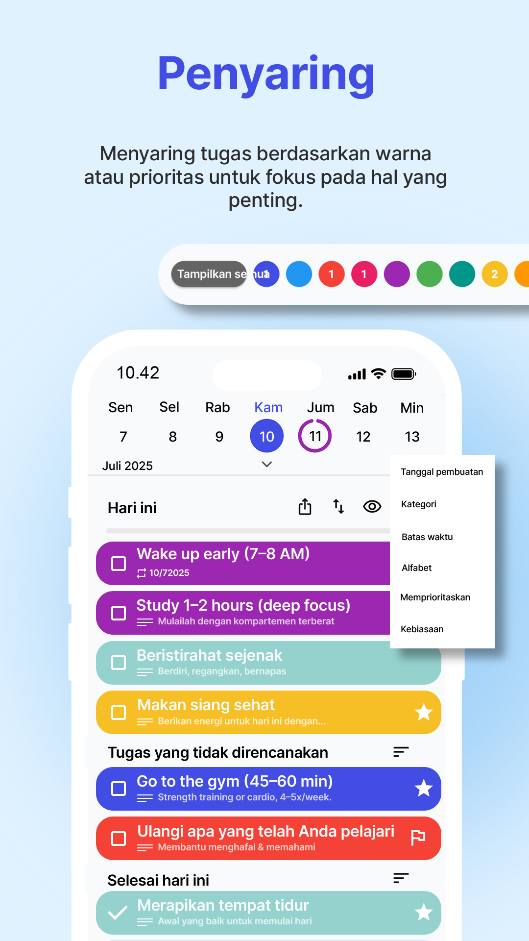 Tampilan DoDay: Progres
